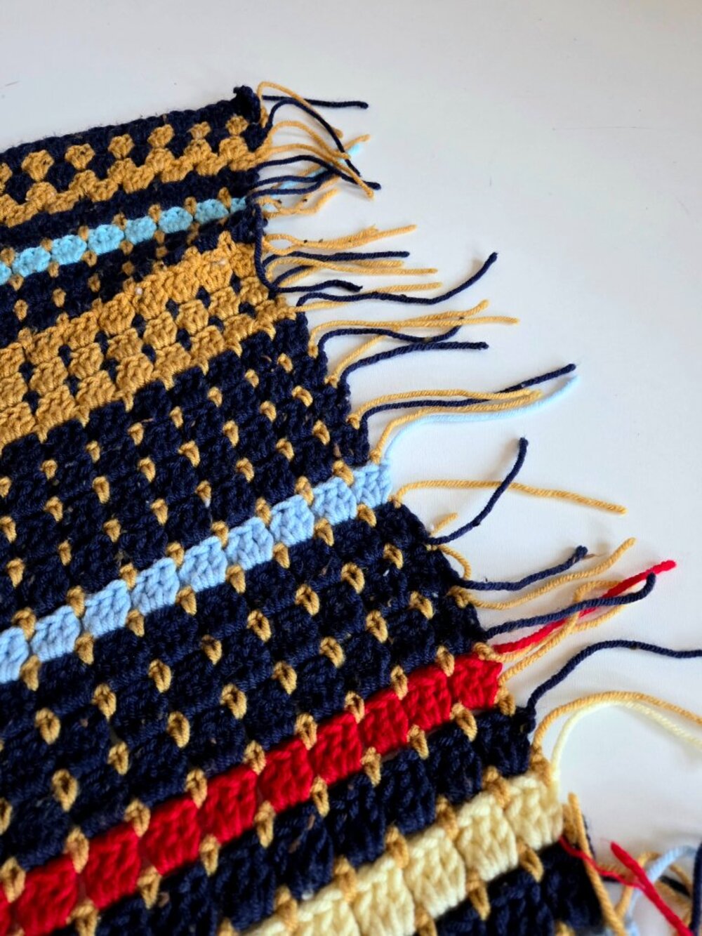 Handmade Blanket Throw Afghan Multicolored Bohemian Boho Cozy Straps - Picture 4 of 6